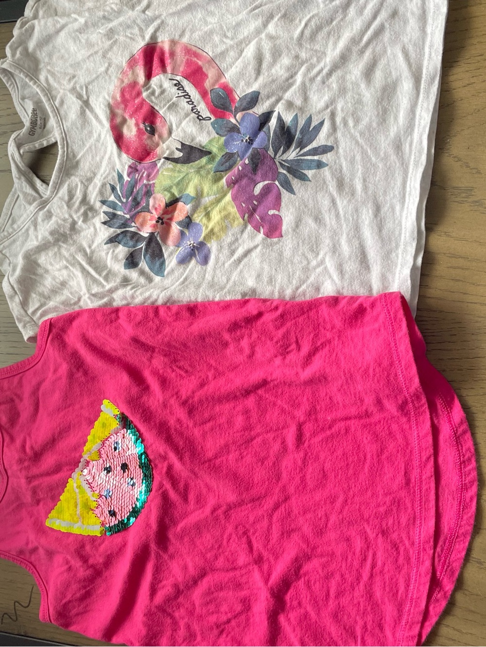 Gymboree White Flamingo Floral Tee & Bright Pink Watermelon Sequin Tank( size: s